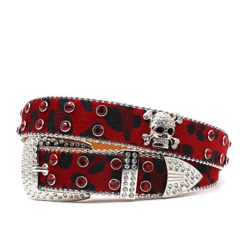 Hip-hop punk rhinestone belt skull wide belt