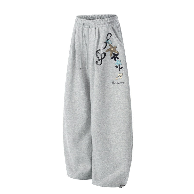 American-style streetwear harem pants Musical Script Star Print Curved Bottoms