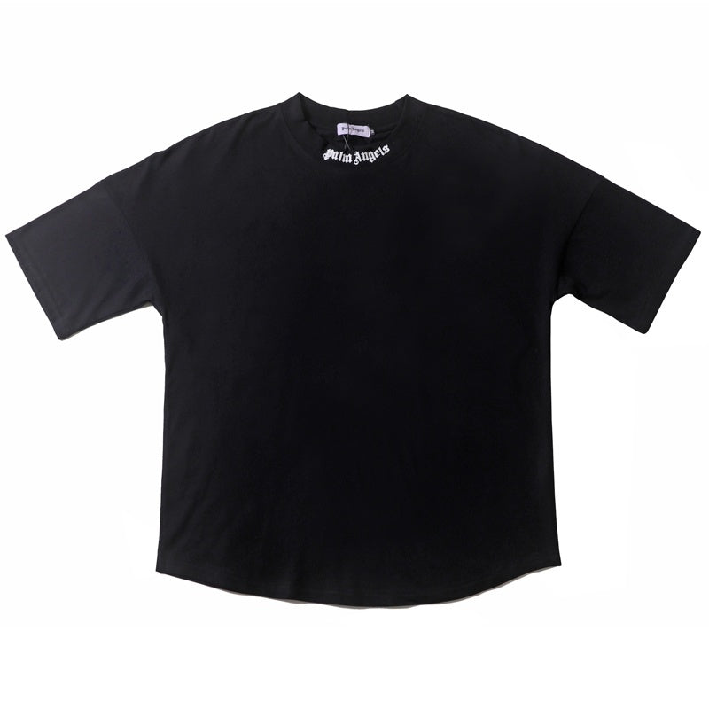 Mens T-shirt Vintage American-style Loose-fitting top with a unique collar design and print.
