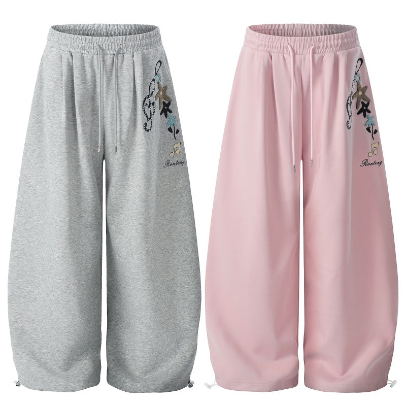 American-style streetwear harem pants Musical Script Star Print Curved Bottoms