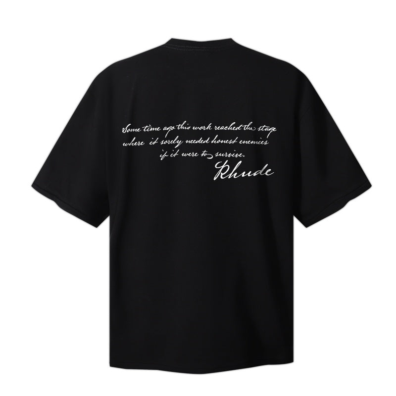 RHUDE T Shirts Dual‑Sided Mountain Scene Script‑Print Street