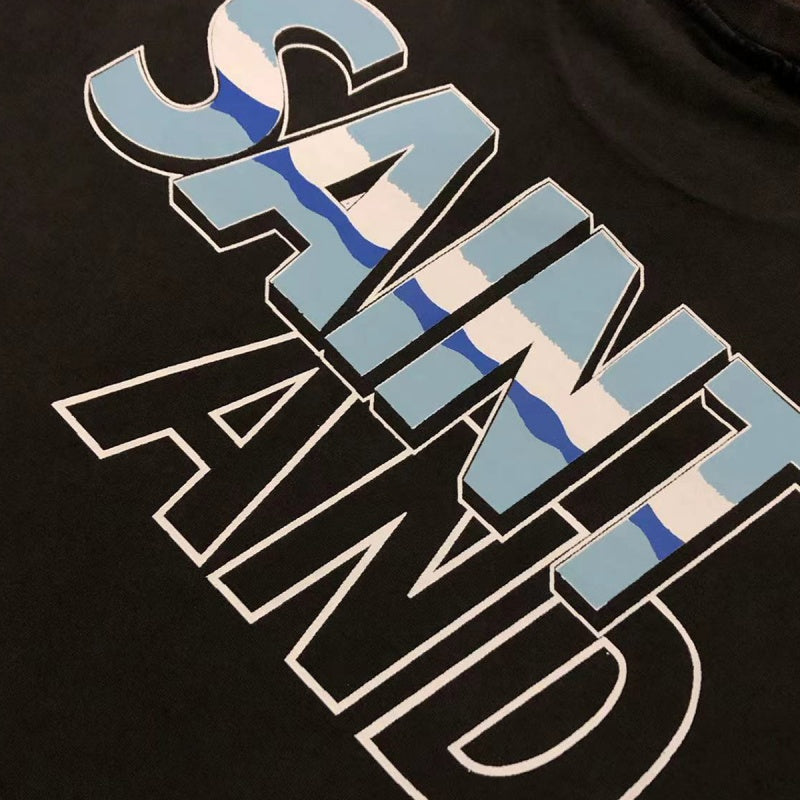 Saint Michael T Shirts Ocean Wave Inside SEA 3D Font Dark Washed Front Graphic