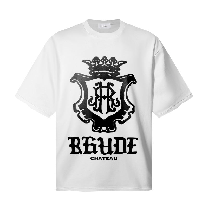 RHUDE T Shirts Gothic Crest Monogram Front Graphic