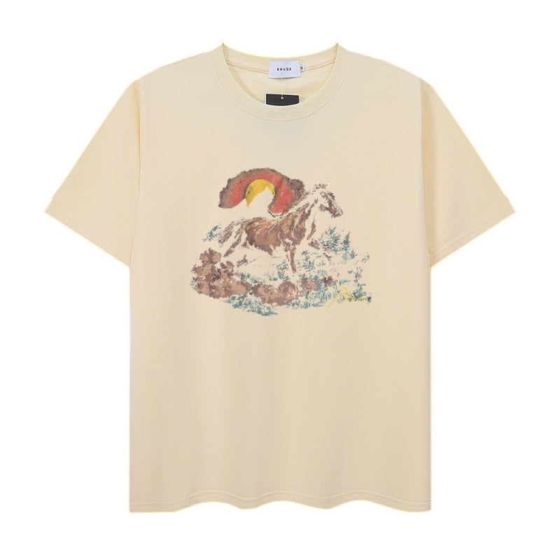 RHUDE T Shirts Faded Rainbow Horse Landscape Motif