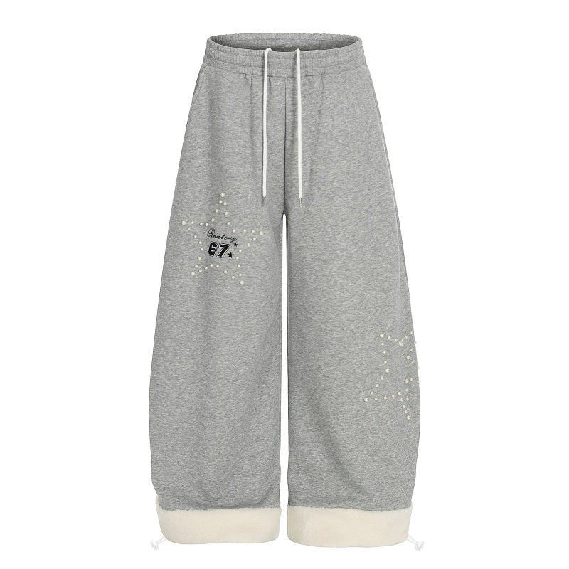 American-style streetwear harem pants Fleece-lined and thickened Drawstring Elastic Waist Relaxed Cut