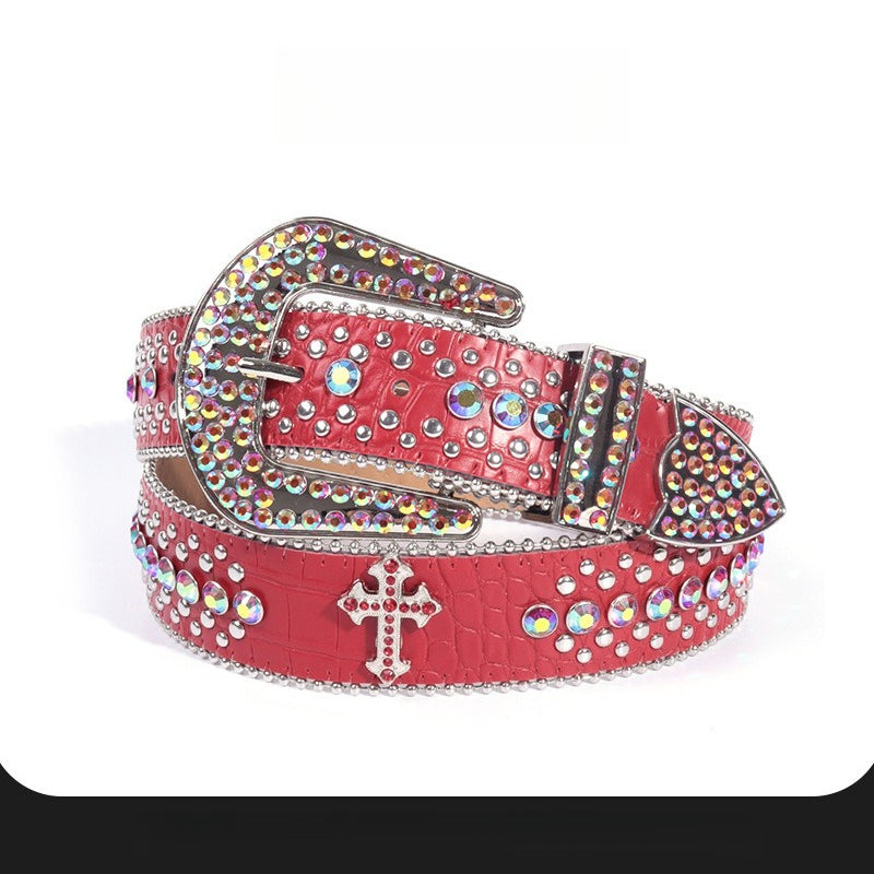 Hip-hop punk rhinestone belt crocodile pattern cross accessories