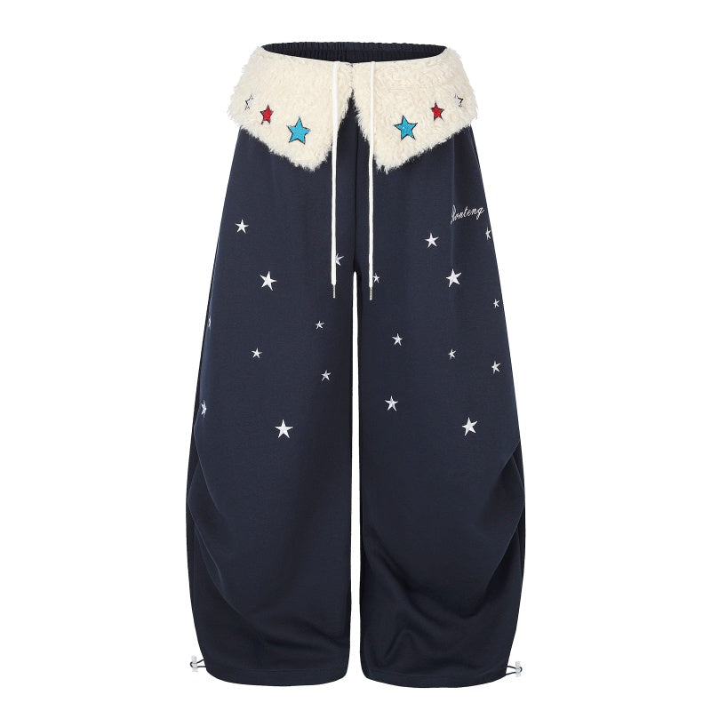 American-style streetwear harem pants Fluffy Star Waist Collar Ruched Balloon Trousers
