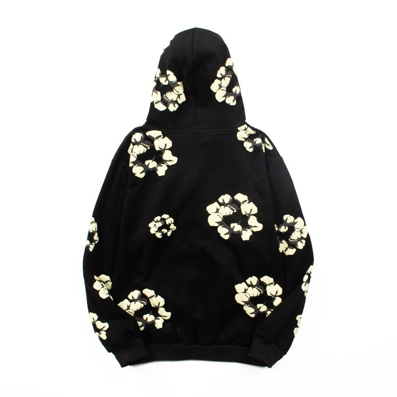 Denim Tears Hoodie Y2K All-Over Cream Floral Puff Printed Oversized Streetwear Hoodie