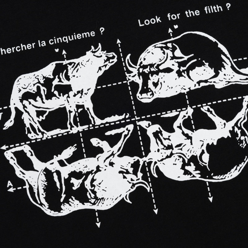 ERD T Shirts Black Base Quad Grid Animal Sketch Vintage Text Front Graphic