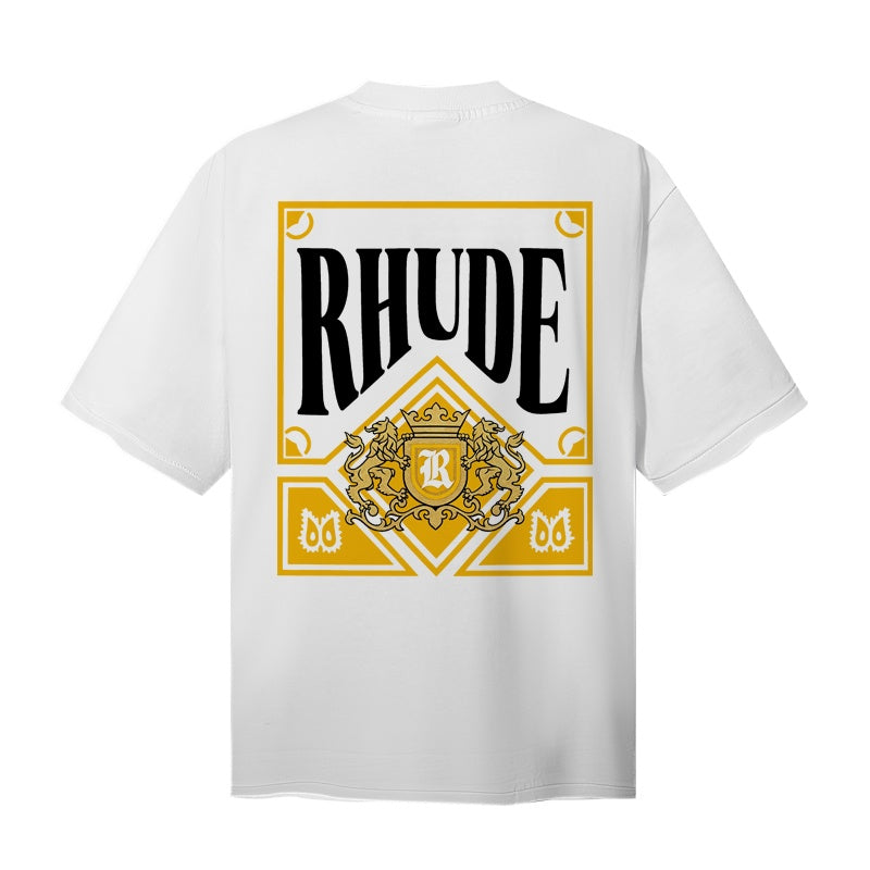 RHUDE T Shirts Gothic Frame Royal Crest Design