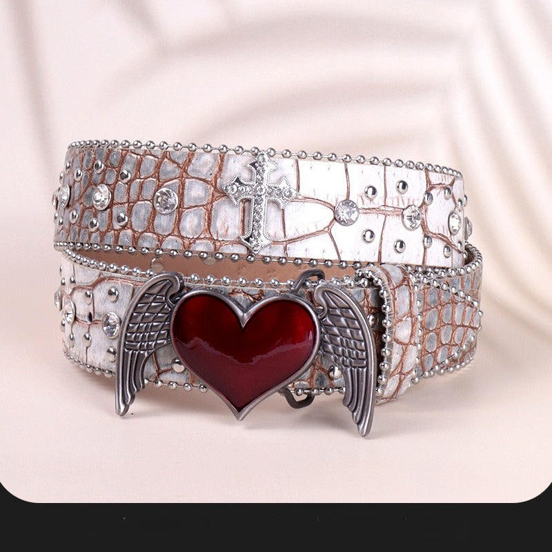 Hip-hop punk rhinestone belt heart buckle cross accessories