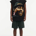 BIG FACE Drop-Shoulder Tank Top High-street vintage style featuring a small neckline, white-ink digital direct-to-garment (DTG) printing, and a heavy-duty, distressed wash finish; crafted from 260g double-yarn plain-knit fabric.