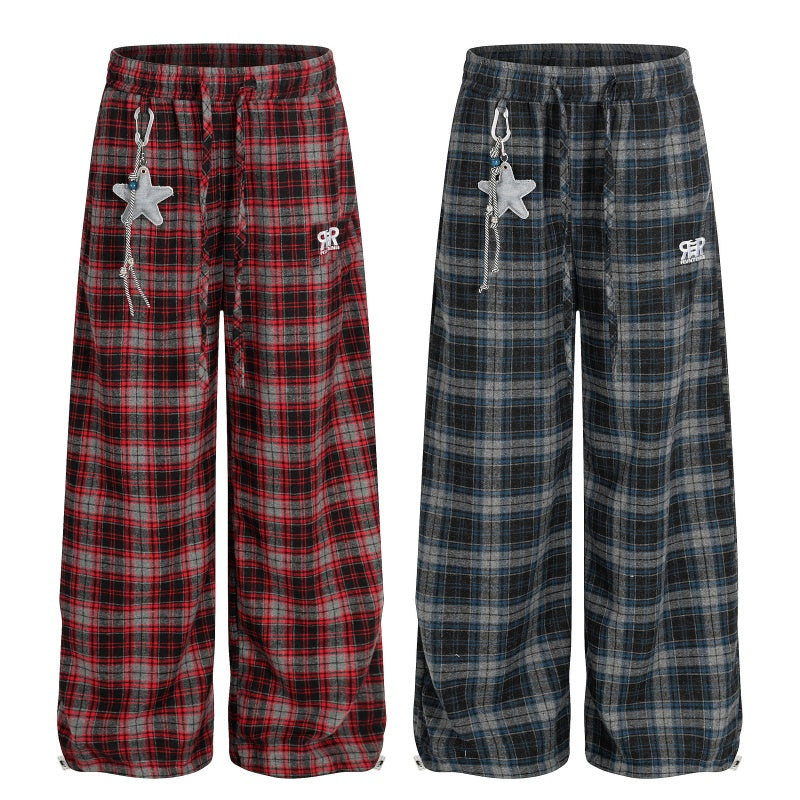 American-style streetwear harem pants Star Charm Plaid Wide Trousers