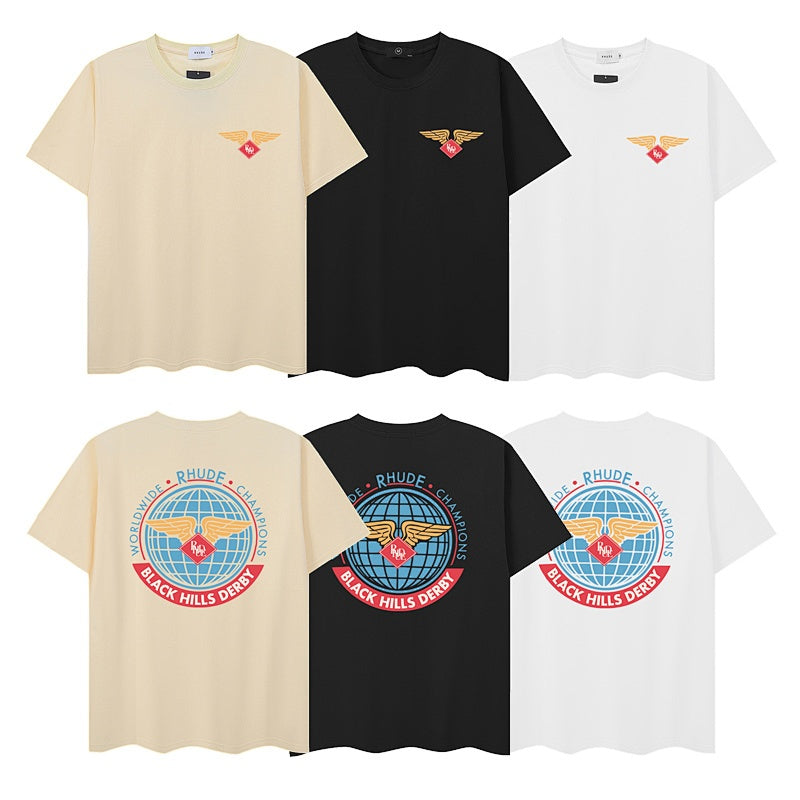 RHUDE T Shirts Distressed Circular Aviation Art