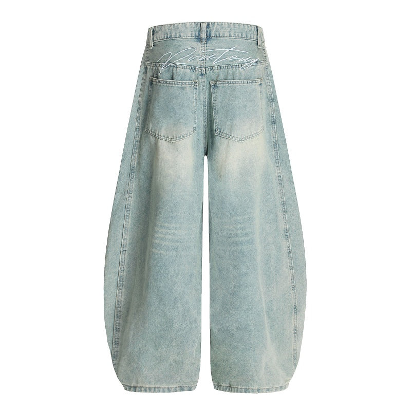 American-style streetwear harem pants Curved Seam Balloon Denim Pants