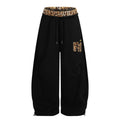 American-style streetwear harem pants Grunge Leopard Patch Draped Wide Sweat Bottoms