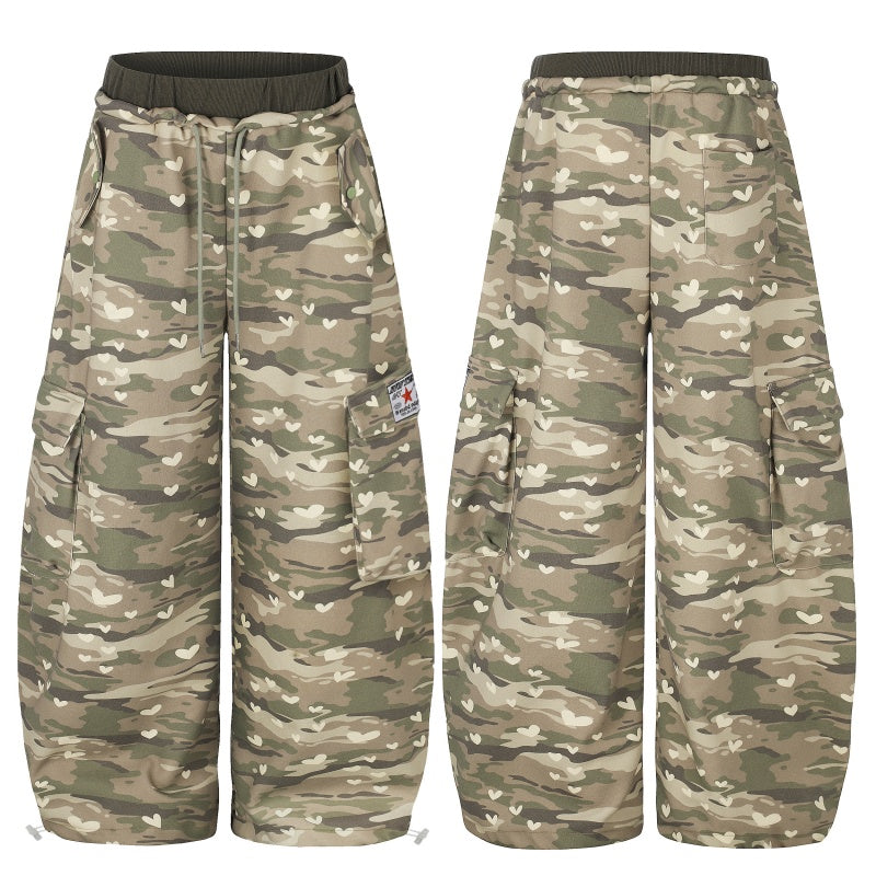 American-style streetwear harem pants Camo Patch Barrel Cargo Trousers