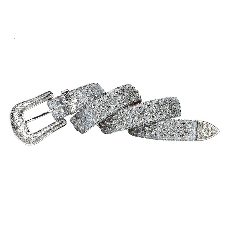 Hip-hop punk rhinestone belt silver glitter rhinestone