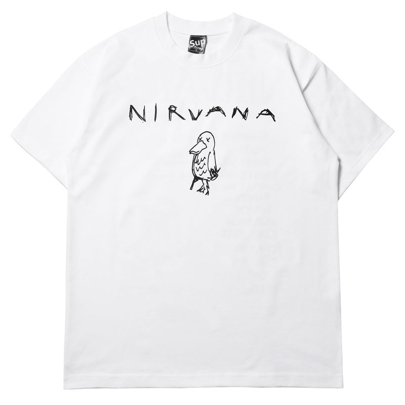 Mens T-shirt Vintage American-style trendy brand vintage rock Nirvana hand-drawn graffiti design