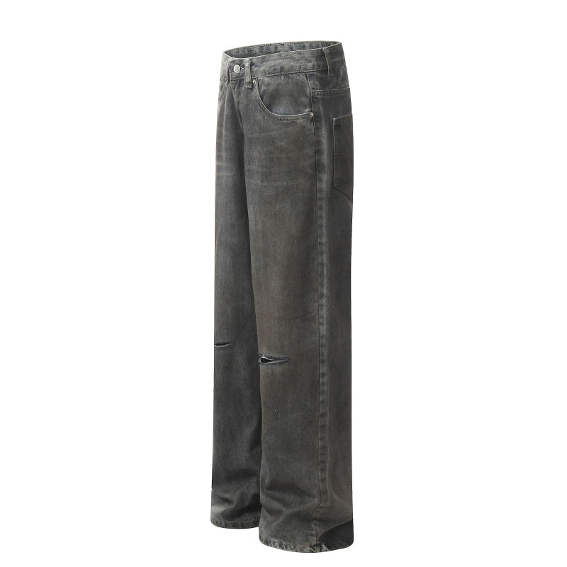 American-style streetwear harem pants Simple Knee Cut Retro Loose Fit Denim