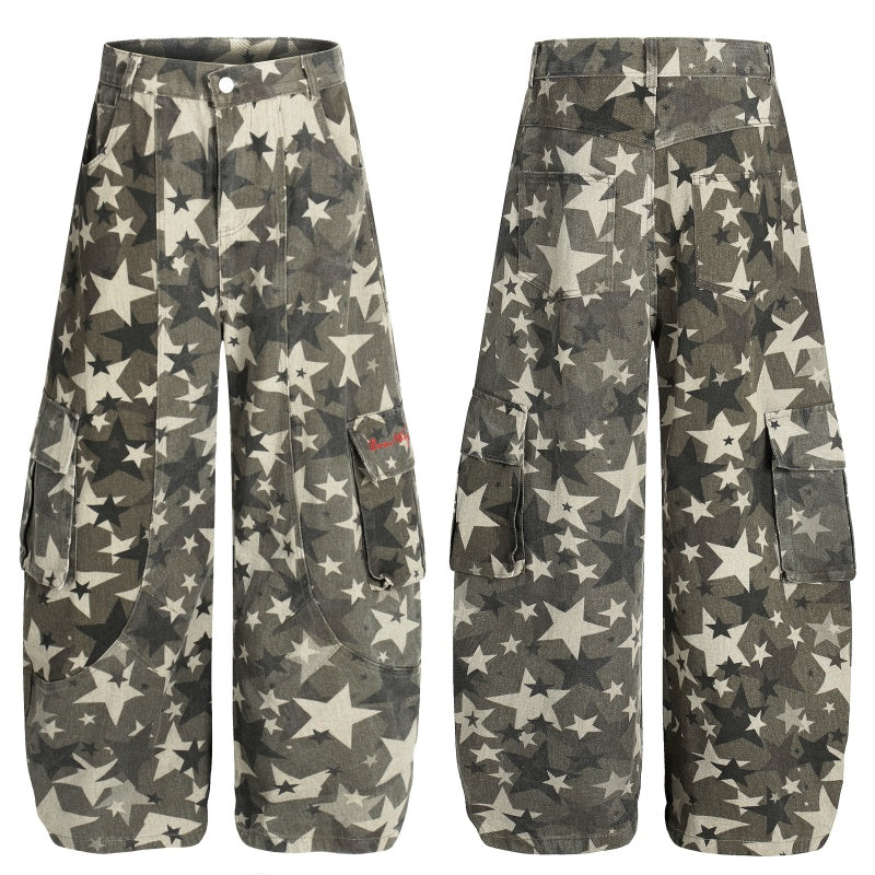 American-style streetwear harem pants Distressed Star Camo Utility Casual Wear
