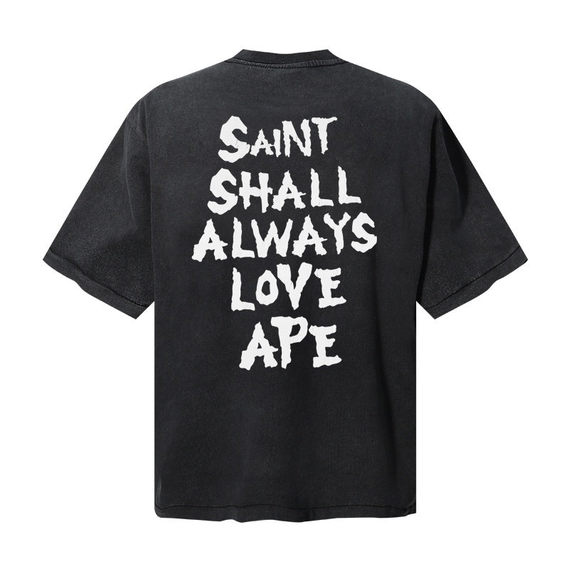 Saint Michael T Shirts Punk Classic Big White Fiend Skull Vintage Destroyed Casual Band