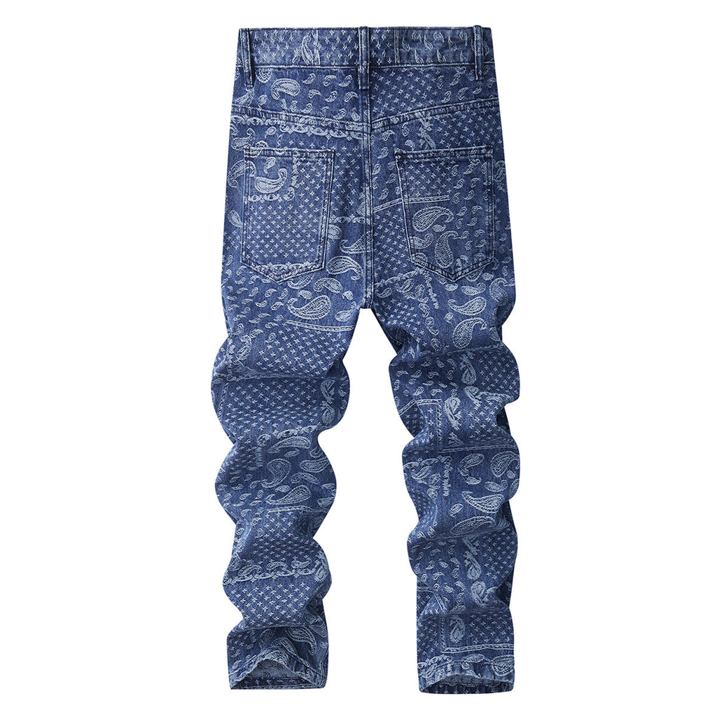 Denim Jacket & Jeans High-Street Trend Retro Casual Matching All-Over Pattern Trucker Jacket and Slim-Fit Pants Outfit (jacket and jeans must be purchased separately.)