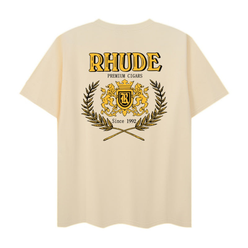 RHUDE T Shirts Crossed Sides Wreath Logo Print