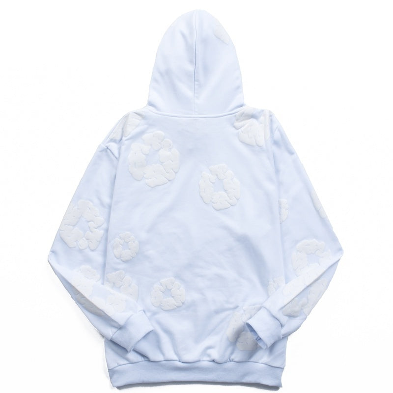 Denim Tears Hoodie Y2K All-Over White Cotton Wreath Floral Puff Printed Light Blue Oversized Hoodie