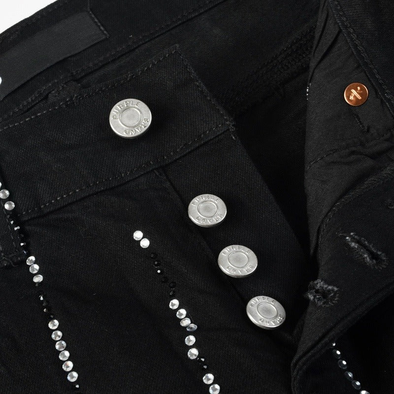 Purple brand Jeans High-quality pure cotton streetwear trousers Rhinestone