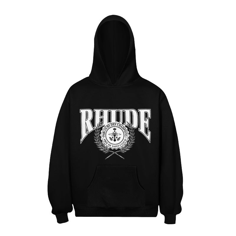RHUDE Hoodie Bold Gothic Letter Wreath Emblem