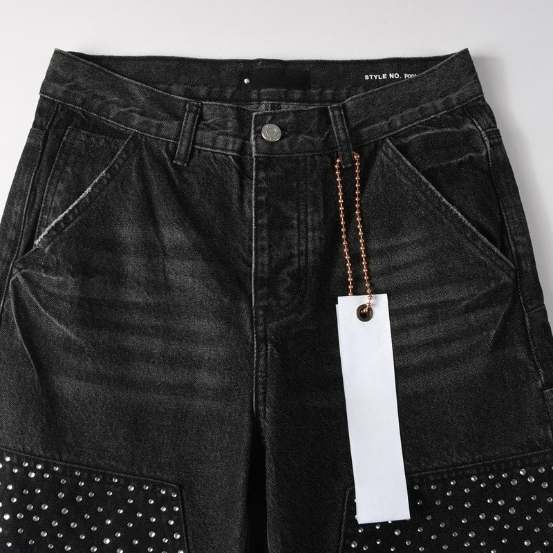 Purple brand Jeans High-quality pure cotton streetwear trousers Rhinestone-embellished loose straight-leg trousers
