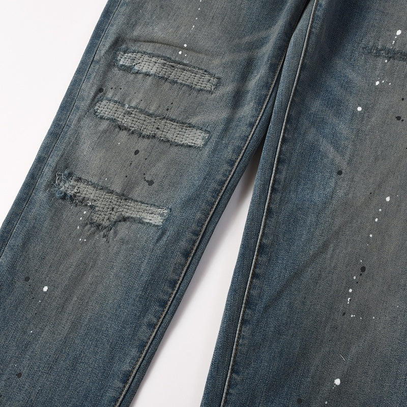 Purple brand Jeans High-quality pure cotton streetwear trousers Glossy ink-splatter finish