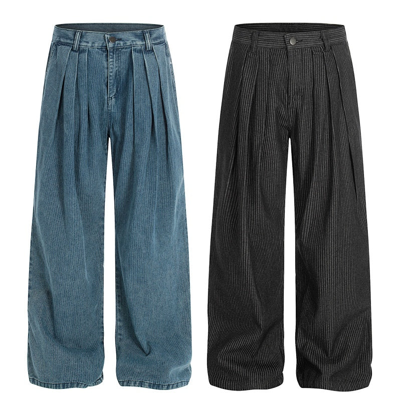 American-style streetwear harem pants Light Denim & Dark Pinstripe Dual Colorway