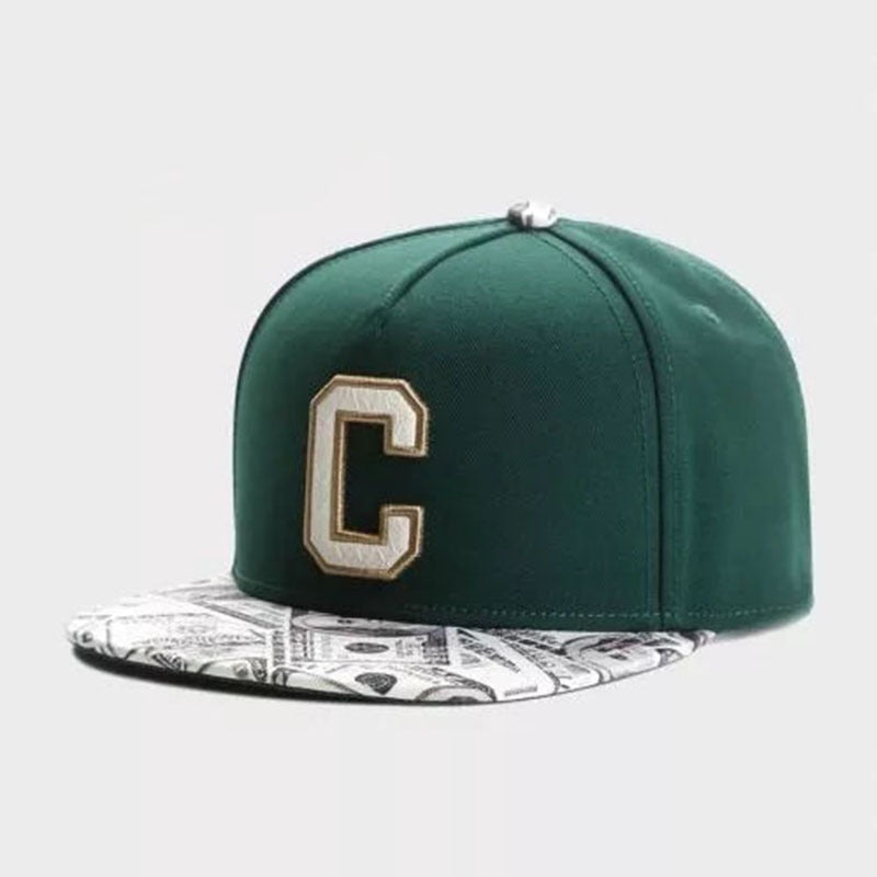 Trendy flat brimmed snapback hatsletterc leather