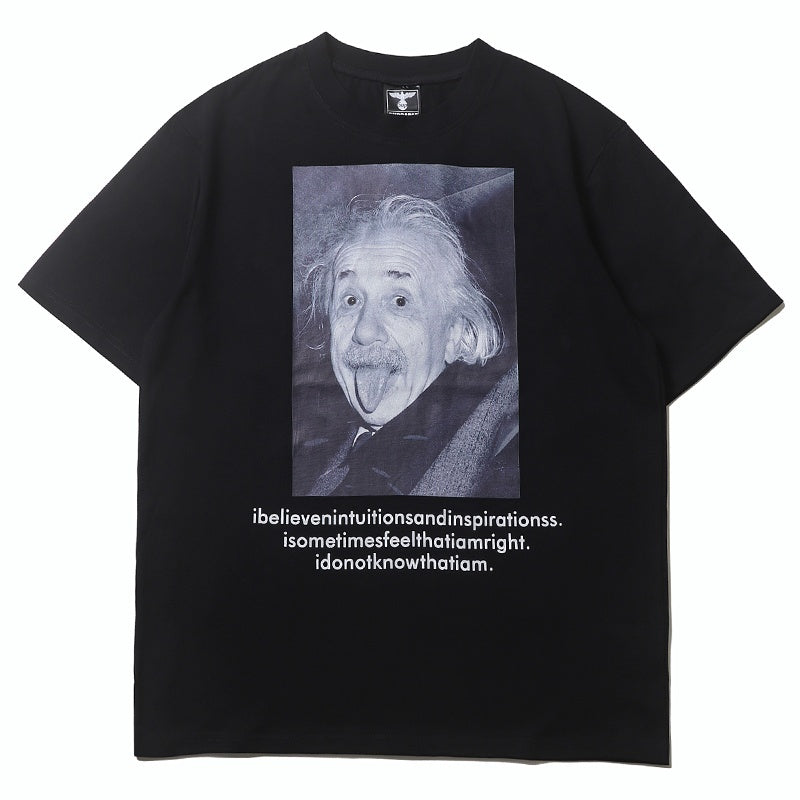 Mens T-shirt Vintage Trendy streetwear/hip-hop style: Einstein sticking out his tongue in a playful, quirky manner.