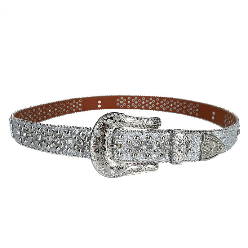 Hip-hop punk rhinestone belt silver glitter rhinestone