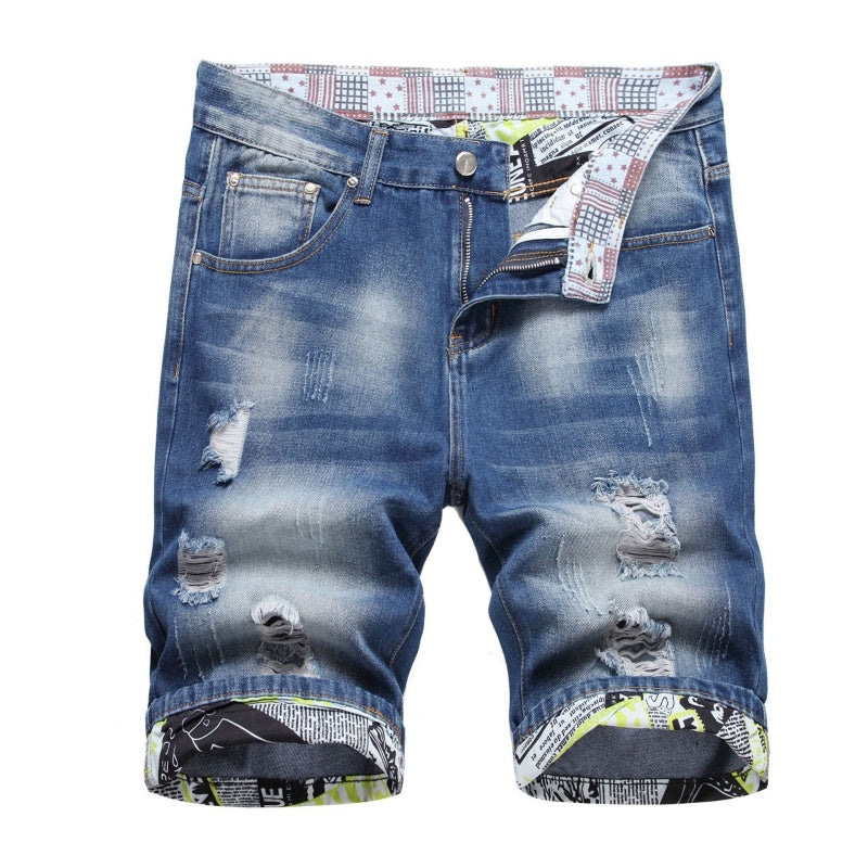 Denim shorts High-quality trendy Distressed with holes casual pure cotton Non-stretch plus-size men's clothing