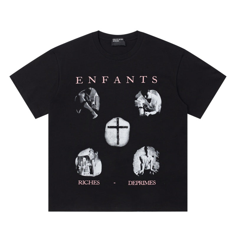 ERD T Shirts Sepia Tone Grid Art & Serif Letter Loose Fashion Top