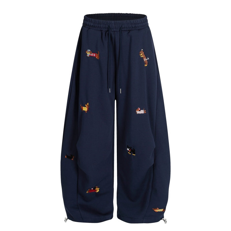 American-style streetwear harem pants Multi Puppy Motif Relaxed Draped Sweat Trousers