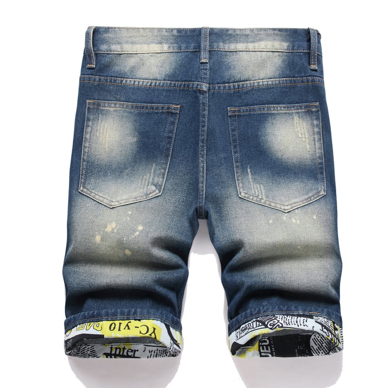 Denim shorts High-quality trendy Distressed with holes casual pure cotton Non-stretch plus-size men's clothing