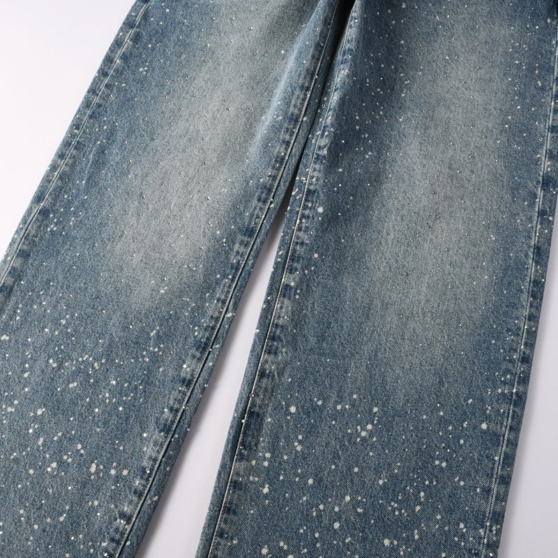 Purple brand Jeans High-quality pure cotton streetwear trousers Rhinestone-embellished loose straight-leg trousers