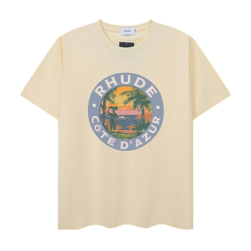 RHUDE T Shirts Faded Tropical Circle Print