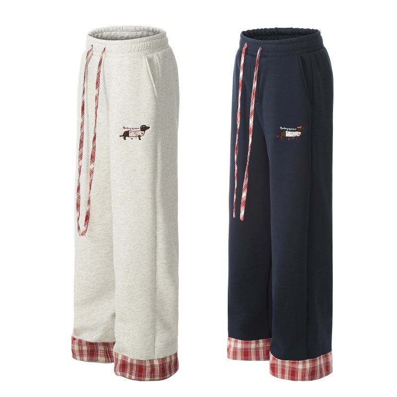American-style streetwear harem pants Two-Tone Plaid Accent Street Pants (Non-Fleece Lined)