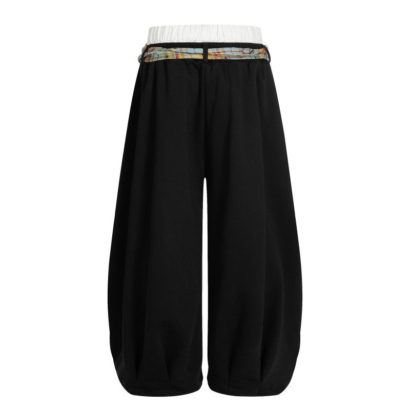 American-style streetwear harem pants Contrast Plaid Bow Streetwear Slacks