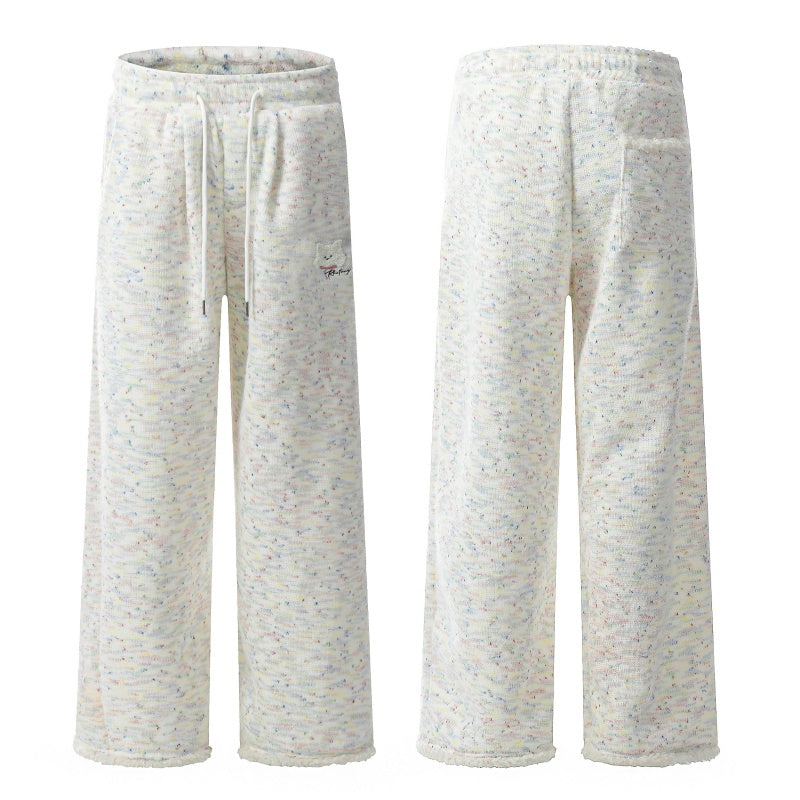 American-style streetwear harem pants Pastel Sprinkle Knit Relaxed Wide Bottoms Cotton-padded trousers