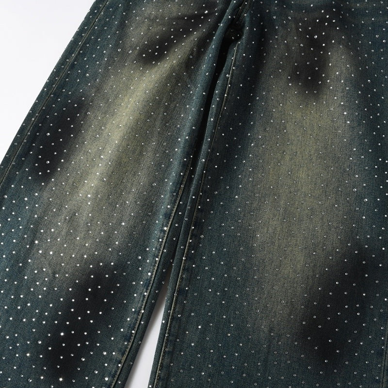 Purple brand Jeans High-quality pure cotton streetwear trousers Rhinestone-embellished loose straight-leg trousers