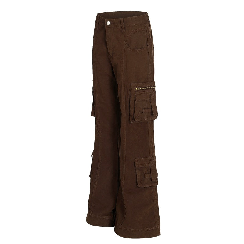 American-style streetwear harem pants High Waist Seam Detail Cargo Flared Trousers