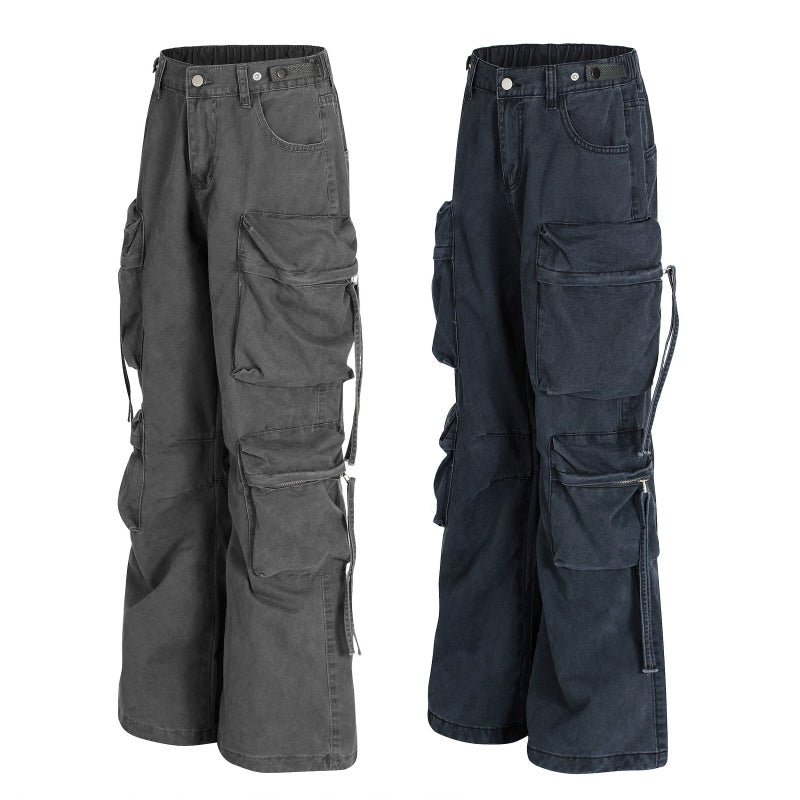 American-style streetwear harem pants Strap Detail Utility Baggy Slacks