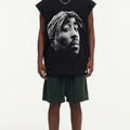 BIG FACE Drop-Shoulder Tank Top High-street vintage style featuring a small neckline, white-ink digital direct-to-garment (DTG) printing, and a heavy-duty, distressed wash finish; crafted from 260g double-yarn plain-knit fabric.